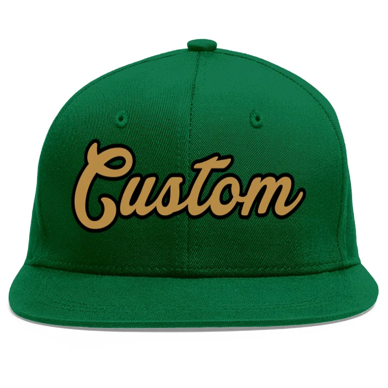 Baseball Cap For Family Fan Merchandise-Custom Green Old Gold-Black Flat Eaves Sport Baseball Cap