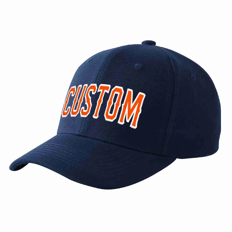 Baseball Cap For Official Merchandise Customization-Custom Navy Orange-White Curved Eaves Sport Baseball Cap Design for Men/Women/Youth