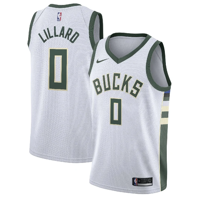 Basketball Jersey For Court Apparel-Damian Lillard Milwaukee Bucks Unisex Swingman Player Basketball Jersey - Association Edition - White