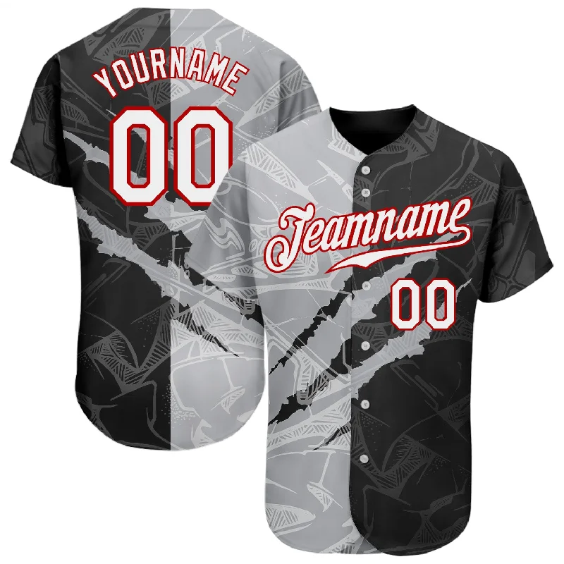 Baseball Jersey For Group Custom Orders-Custom Graffiti Pattern White Gray-Red 3D Scratch Authentic Baseball Jersey