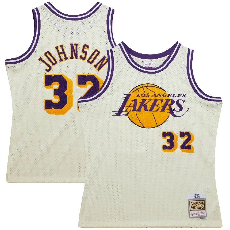 Basketball Jersey For Limited-Time Team Gear-Magic Johnson Los Angeles Lakers Chainstitch Swingman Basketball Jersey - Cream