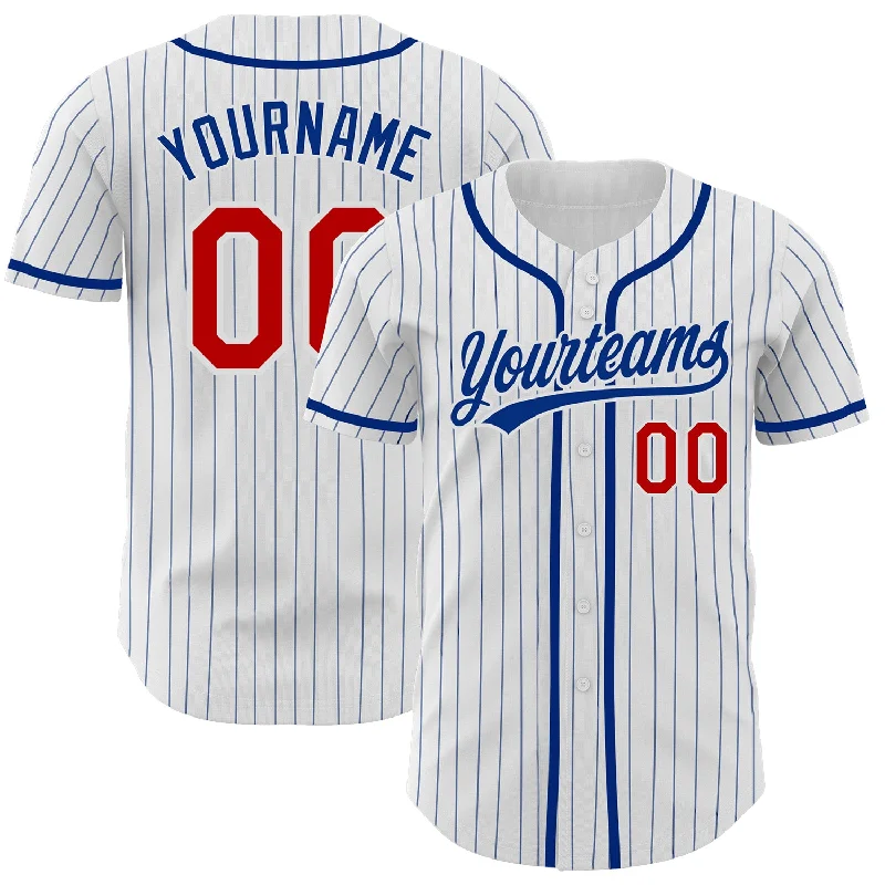 Baseball Jersey For College Fan Custom Gear-Custom White Royal Pinstripe Red Authentic Baseball Jersey