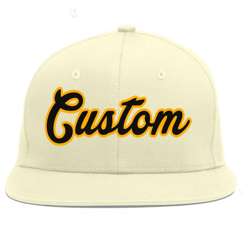 Baseball Cap For Exclusive Fan Apparel-Custom Cream Black-Yellow Flat Eaves Sport Baseball Cap