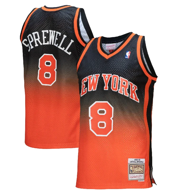 Basketball Jersey For Custom Group Apparel-Latrell Sprewell New York Knicks 1998/99 Hardwood Classics Fadeaway Swingman Player Basketball Jersey - Orange/black