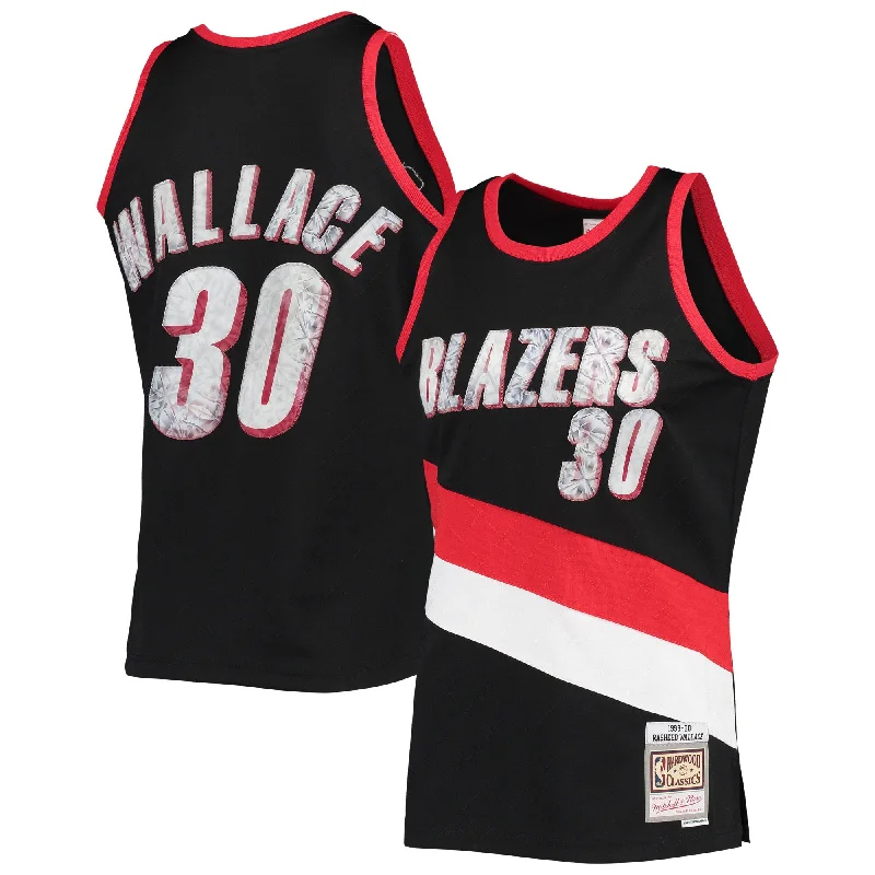 Basketball Jersey For Custom Designs-Rasheed Wallace Portland Trail Blazers 1999/00 Hardwood Classics 75th Anniversary Diamond Swingman Basketball Jersey - Black