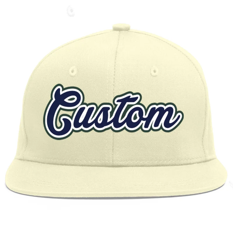 Baseball Cap For Personalized Tournament Gear-Custom Cream Navy-White Flat Eaves Sport Baseball Cap