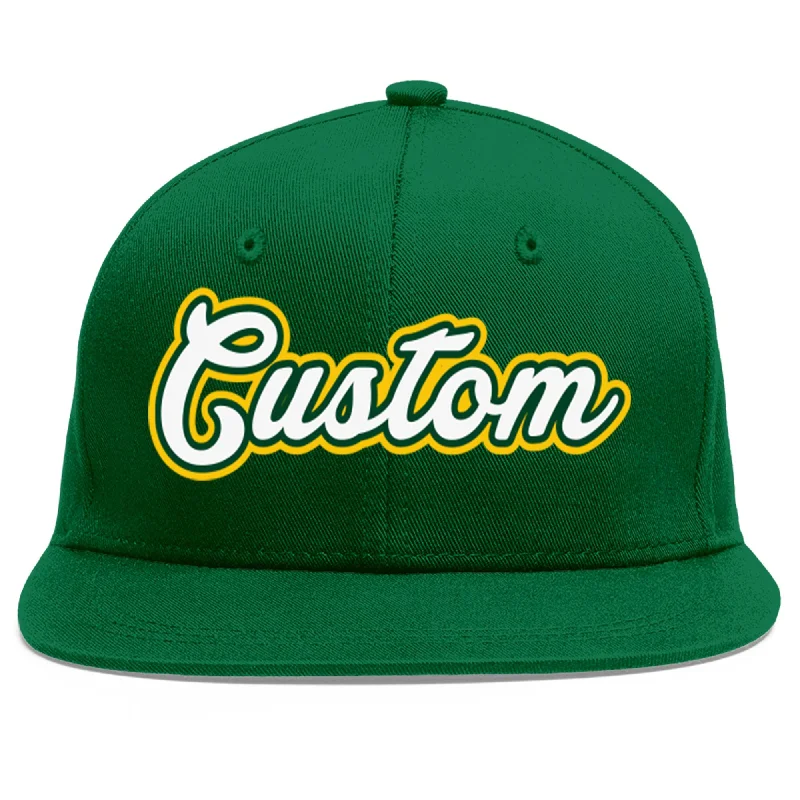 Baseball Cap With Custom Fan Graphics-Custom Green White-Kelly Green Flat Eaves Sport Baseball Cap