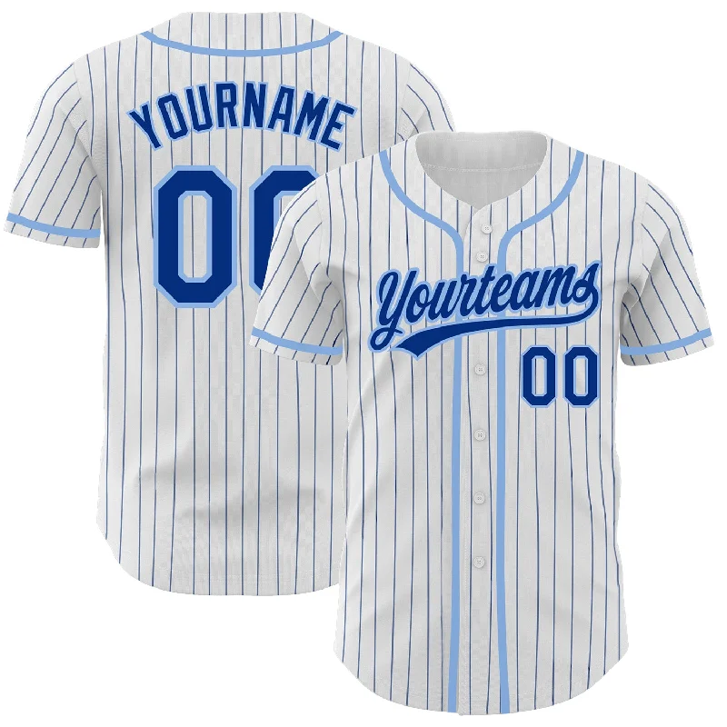 Baseball Jersey For Promotional Gear-Custom White Royal Pinstripe Royal-Light Blue Authentic Baseball Jersey