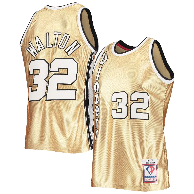 Basketball Jersey For Professional Custom Fan Gear-Bill Walton Portland Trail Blazers 75th Anniversary 1976/77 Hardwood Classics Swingman Basketball Jersey - Gold