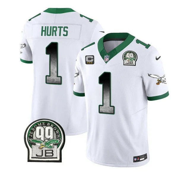 Football Jersey For Custom Player Event Gear-Men's Philadelphia Eagles #1 Jalen Hurts White 2023 F.U.S.E. With 3-star C Patch Throwback Vapor Untouchable Limited Football Stitched Jersey