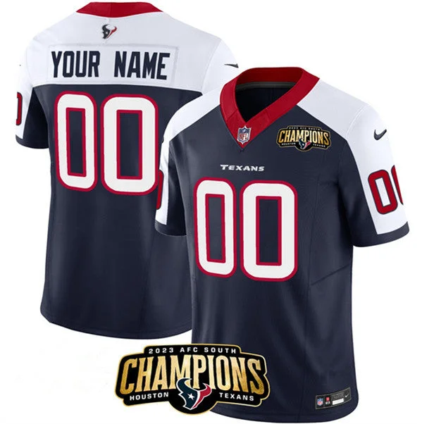 Personalized Football Jersey-Men's Houston Texans Active Player Custom Navy/White 2023 F.U.S.E. AFC South Champions Patch Vapor Limited Football Stitched Jersey