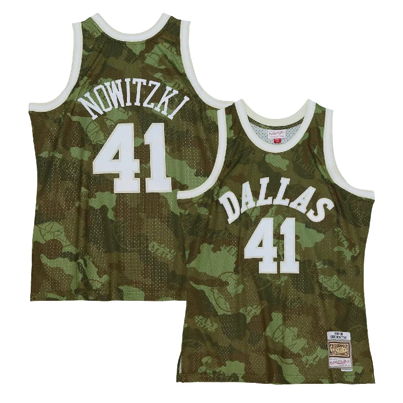 Basketball Jersey For College Teams-Dirk Nowitzki Dallas Mavericks Hardwood Classics 1998/99 Ghost Green Swingman Basketball Jersey - Camo