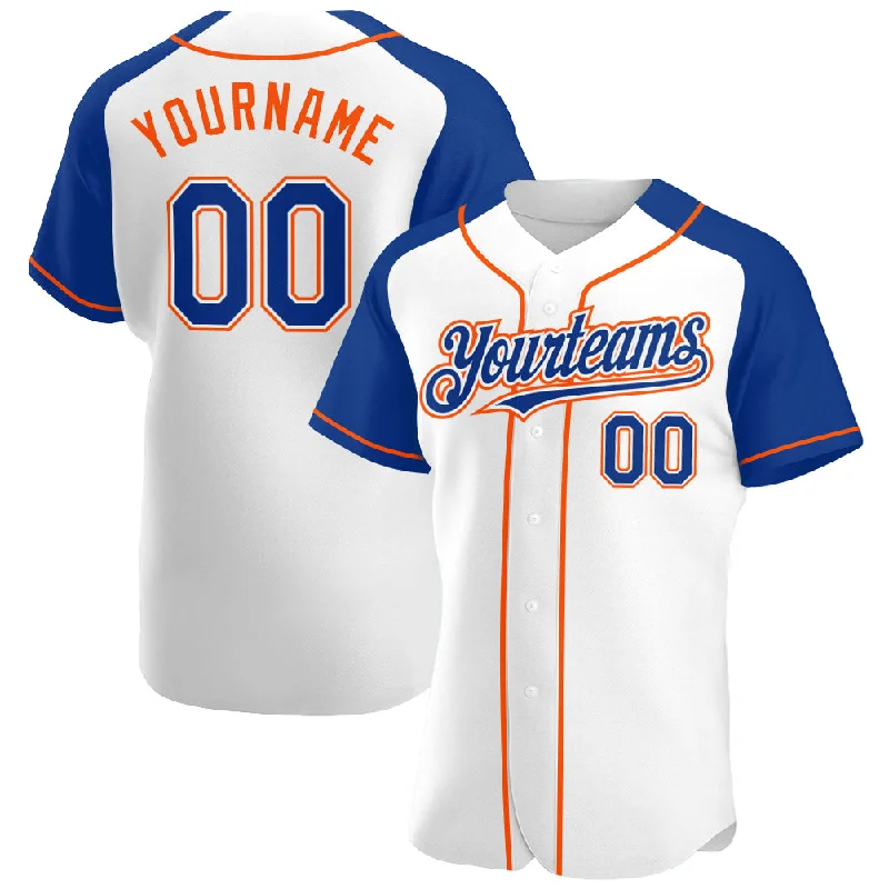 Baseball Jersey For Custom Fan Apparel-Custom White Royal-Orange Authentic Raglan Sleeves Baseball Jersey