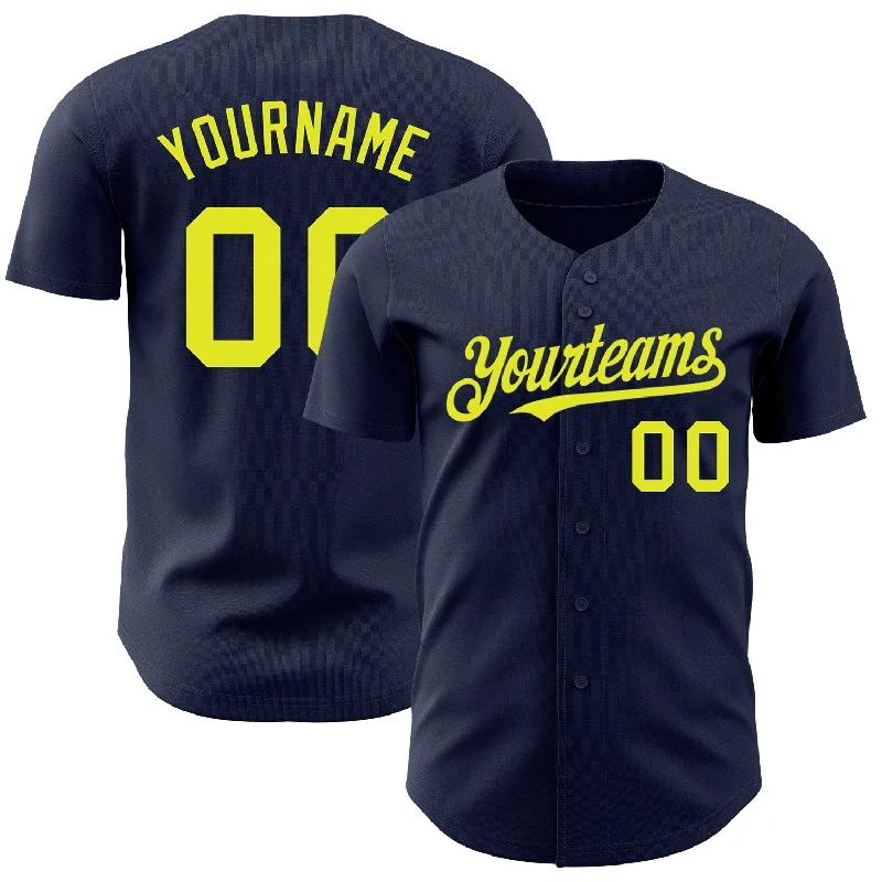 Baseball Jersey For Professional Fan Event Gear-Custom Navy Neon Yellow Authentic Baseball Jersey