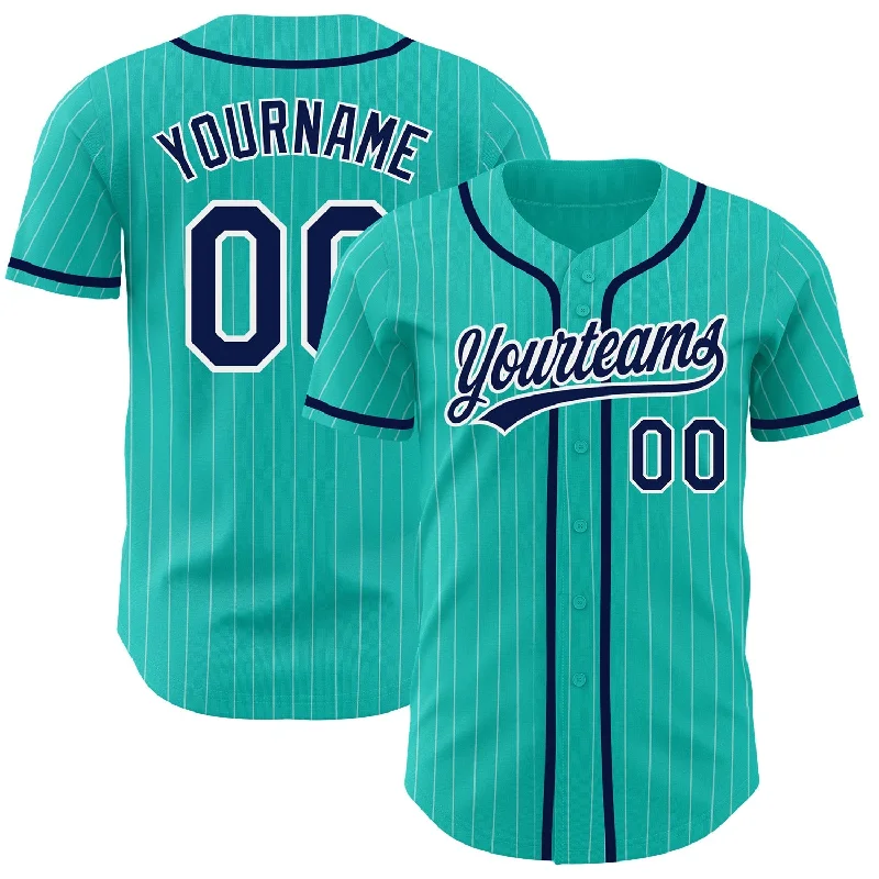 Baseball Jersey For Event Customization-Custom Aqua White Pinstripe Navy Authentic Baseball Jersey