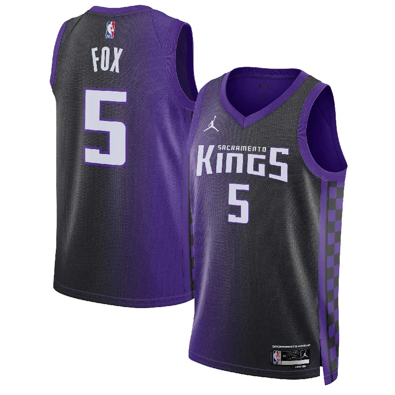 Basketball Jersey With Custom Name-De'aaron Fox Sacramento Kings Jordan Brand Unisex Swingman Basketball Jersey - Statement Edition - Purple