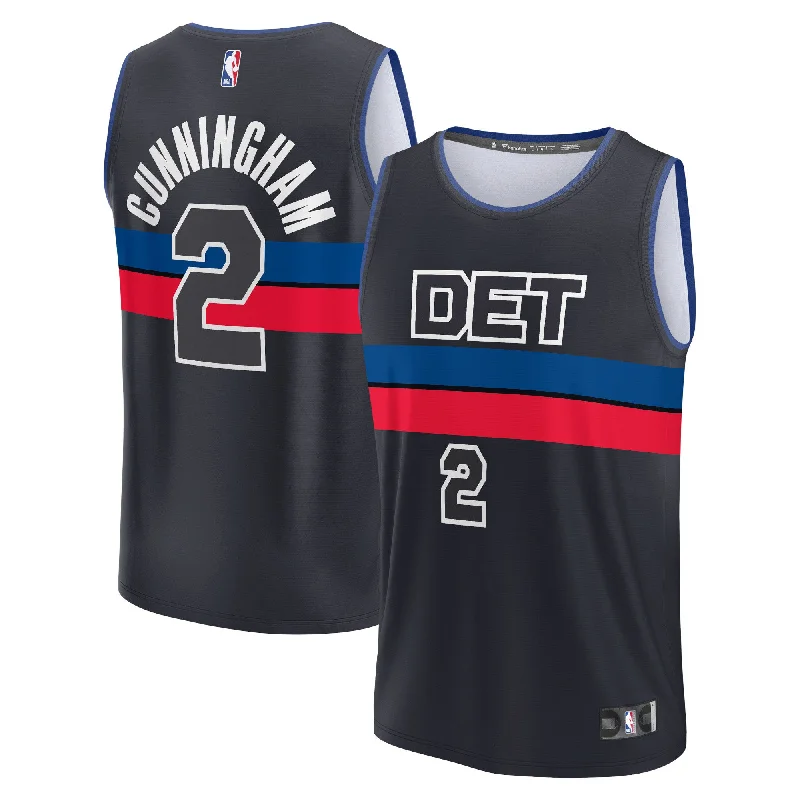 Basketball Jersey For Breathable Mesh-Cade Cunningham Detroit Pistons Branded Fast Break Player Basketball Jersey - Statement Edition - Black