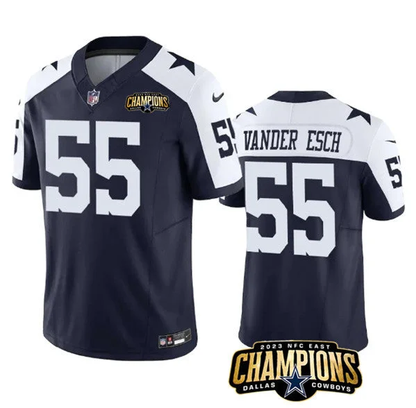 Football Jersey For Softball Tournament Apparel-Men's Dallas Cowboys #55 Leighton Vander Esch Navy/White 2023 F.U.S.E. NFC East Champions Patch Football Stitched Jersey