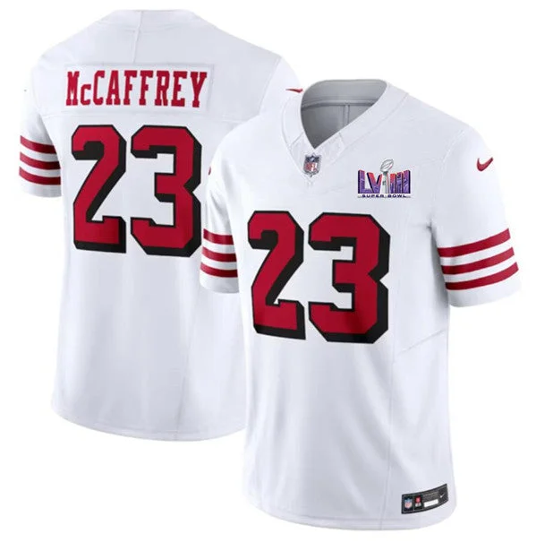 Football Jersey For Limited-Edition Fan Gear-Men's San Francisco 49ers #23 Christian McCaffrey New White 2024 F.U.S.E. Super Bowl LVIII Patch Vapor Untouchable Limited Football Stitched Jersey