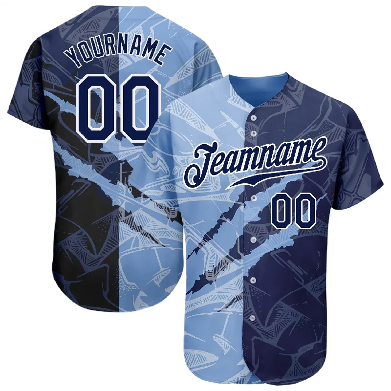 Baseball Jersey For Youth Leagues-Custom Graffiti Pattern Navy-Light Blue 3D Scratch Authentic Baseball Jersey