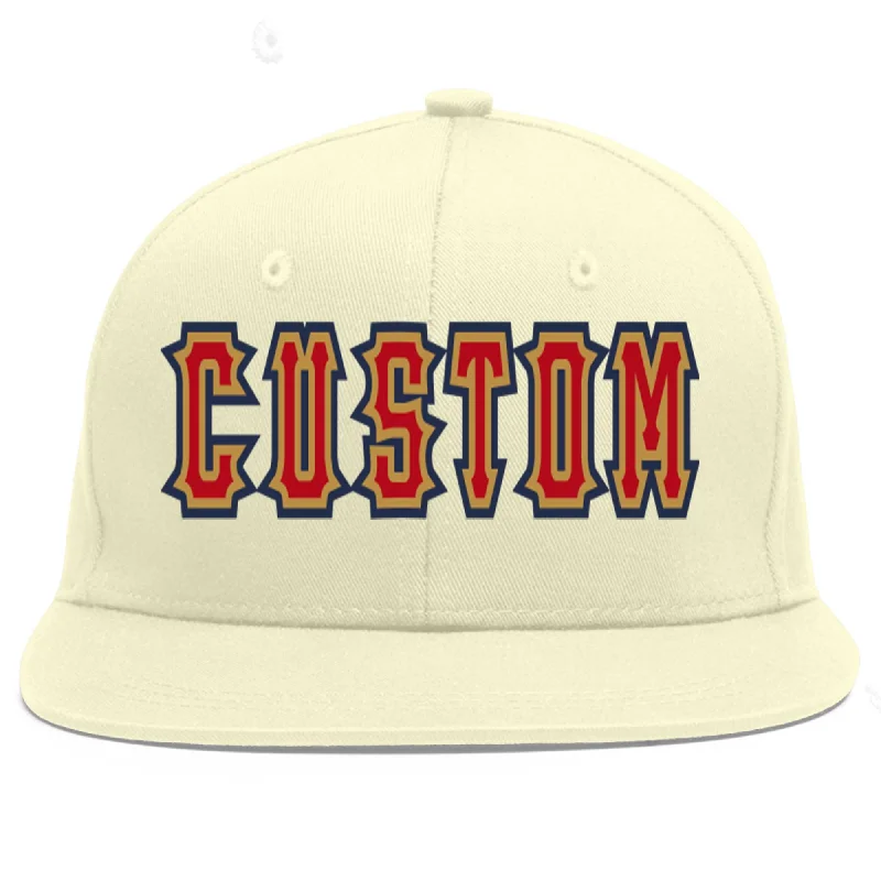 Baseball Cap For Limited-Time Fan Gear-Custom Cream Red-Old Gold Flat Eaves Sport Baseball Cap