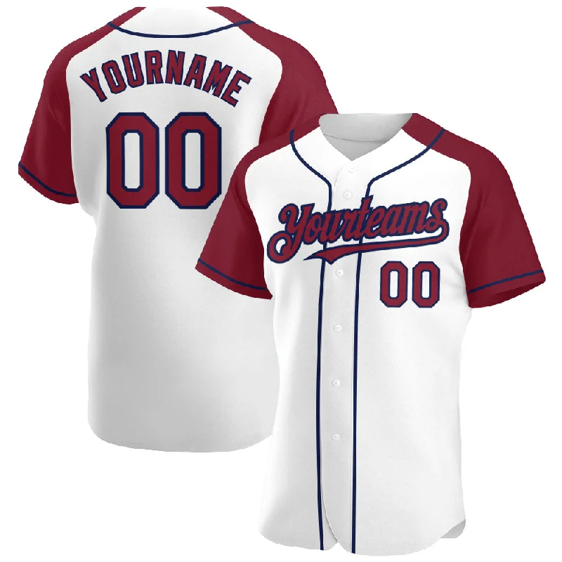 Baseball Jersey For Custom Fan Orders-Custom White Crimson-Navy Authentic Raglan Sleeves Baseball Jersey