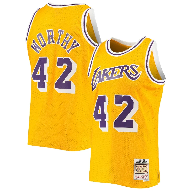 Basketball Jersey For Fan Merchandise-James Worthy Los Angeles Lakers 1984/85 Hardwood Classics Swingman Basketball Jersey - Gold