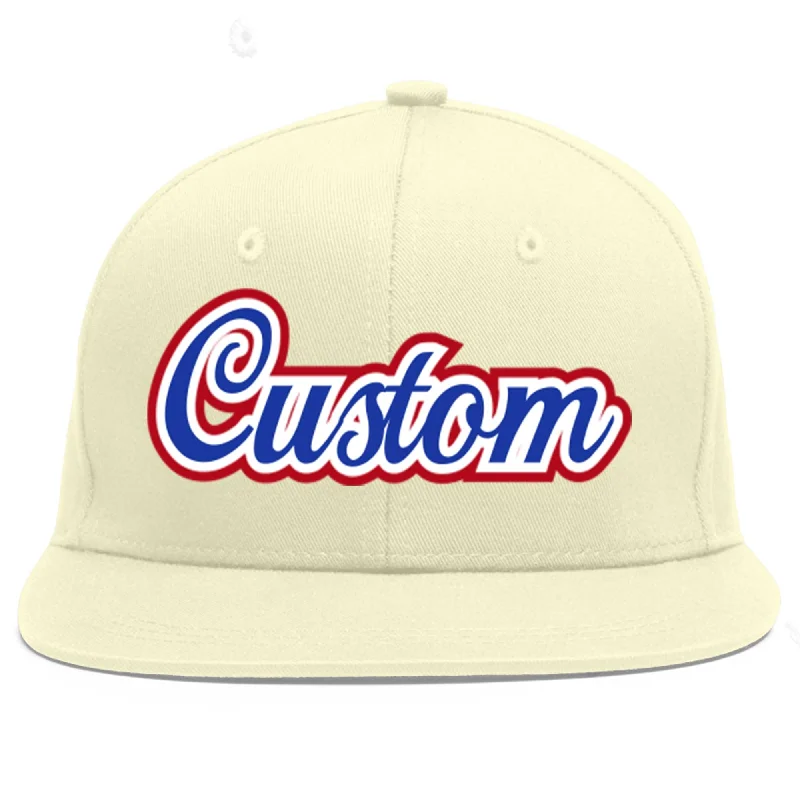 Baseball Cap For Player Recognition-Custom Cream Royal-White Flat Eaves Sport Baseball Cap