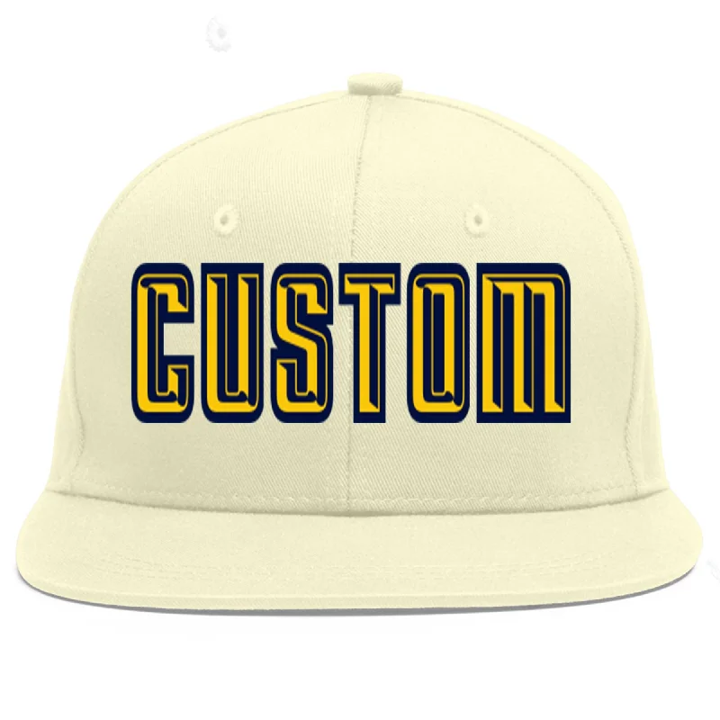 Baseball Cap For Custom Team Portraits-Custom Cream Gold-Navy Flat Eaves Sport Baseball Cap