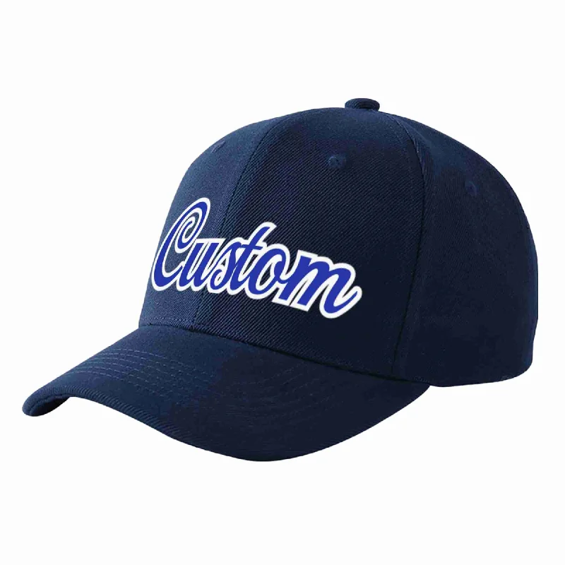 Baseball Cap For Custom Orders-Custom Navy Royal-White Curved Eaves Sport Baseball Cap Design for Men/Women/Youth