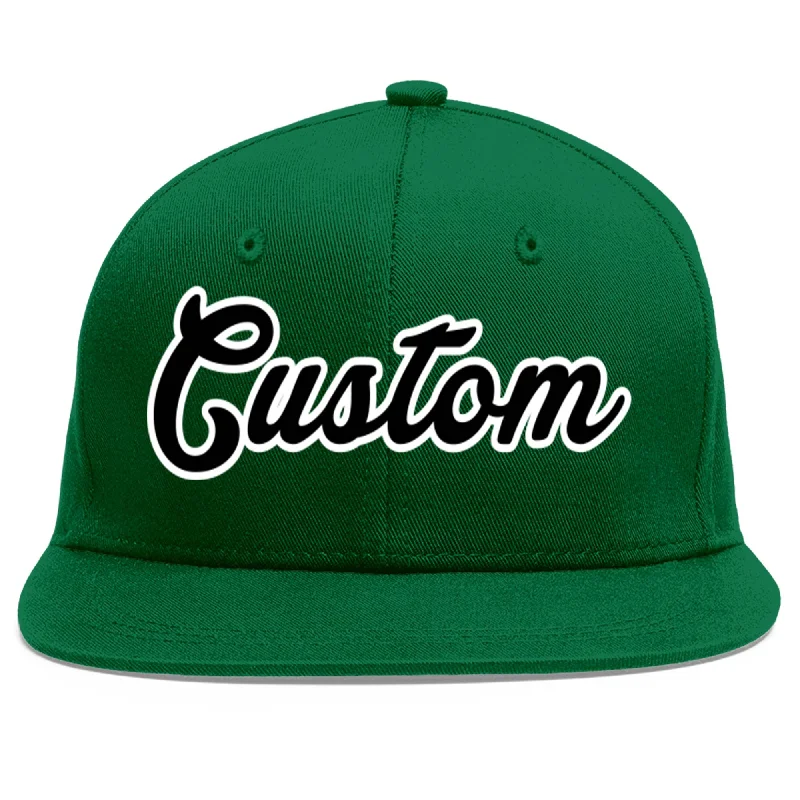 Baseball Cap For Softball And Baseball Teams-Custom Green Black-White Flat Eaves Sport Baseball Cap