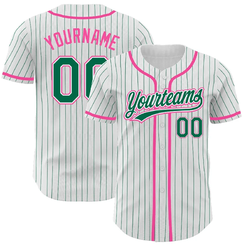 Baseball Jersey For Family Gifts-Custom White Kelly Green Pinstripe Kelly Green-Pink Authentic Baseball Jersey