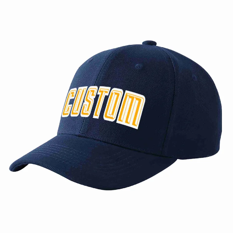 Baseball Cap For Youth Sports Teams-Custom Navy Yellow-White Curved Eaves Sport Baseball Cap Design for Men/Women/Youth