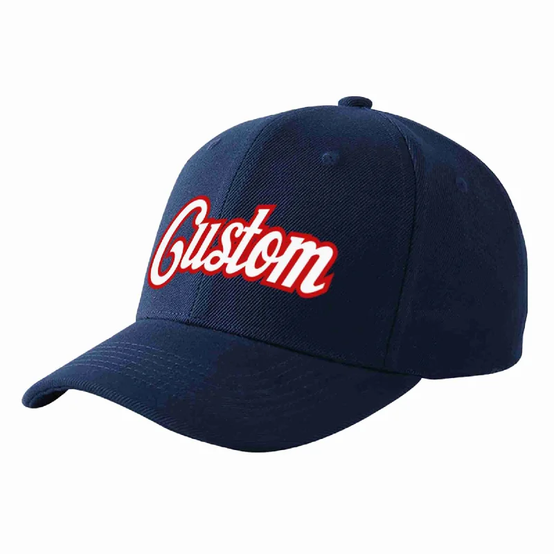 Baseball Cap For Personalized High School Gear-Custom Navy White-Red Curved Eaves Sport Baseball Cap Design for Men/Women/Youth