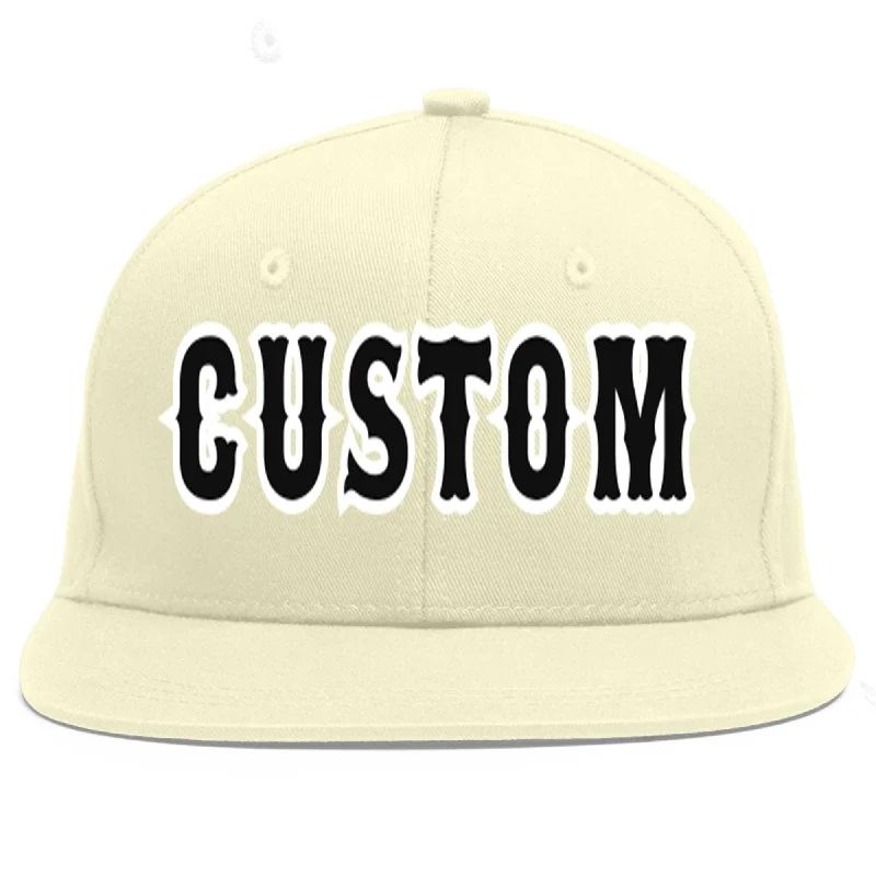 Baseball Cap For Player Custom Orders-Custom Cream Black-White Flat Eaves Sport Baseball Cap