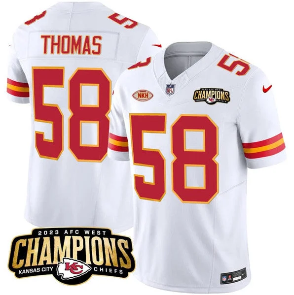 Football Jersey For Signature Fan Apparel-Men’s Kansas City Chiefs #58 Derrick Thomas White 2023 F.U.S.E. AFC West Champions With "NKH" Patch Vapor Untouchable Limited Football Stitched Jersey