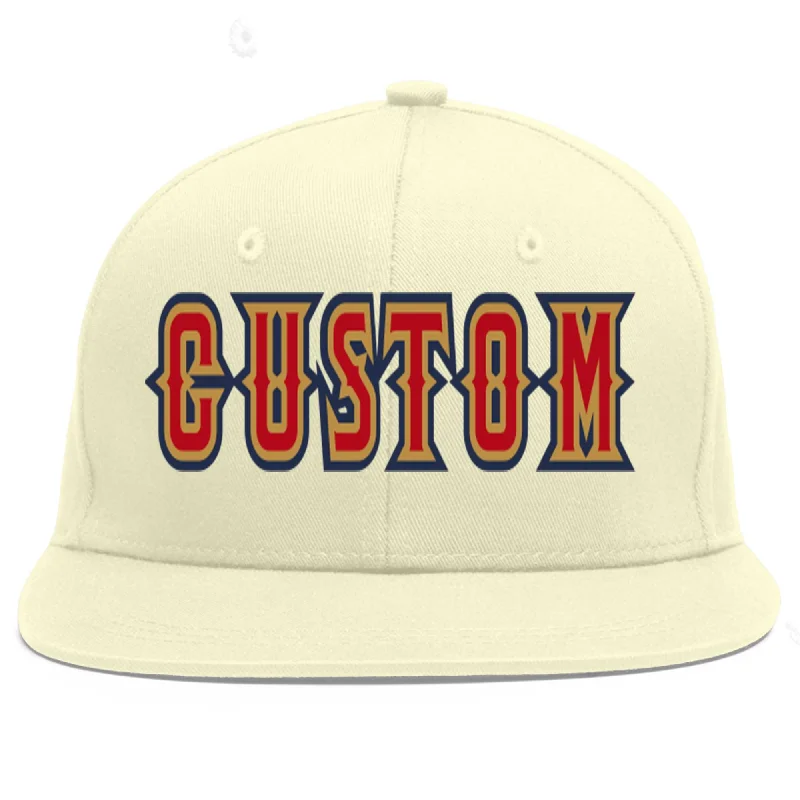 Baseball Cap For Alumni Gear-Custom Cream Red-Old Gold Flat Eaves Sport Baseball Cap