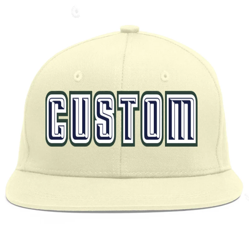 Baseball Cap For Professional Merchandise Customization-Custom Cream Navy-White Flat Eaves Sport Baseball Cap