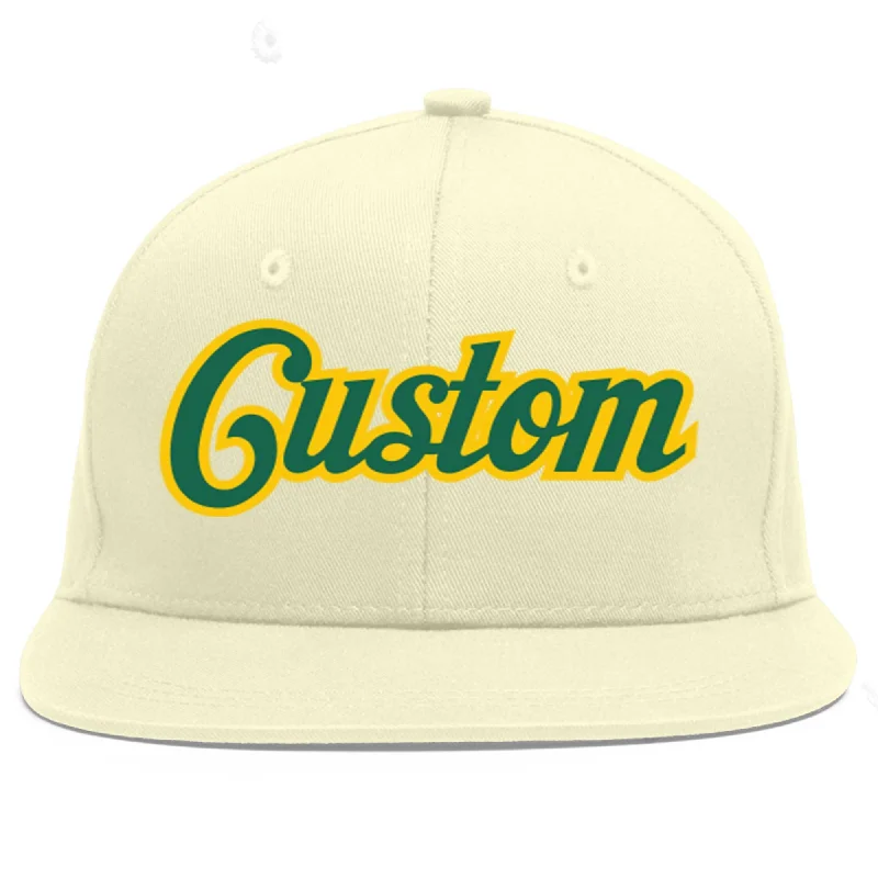 Baseball Cap For Custom School Gear-Custom Cream Kelly Green-Gold Flat Eaves Sport Baseball Cap