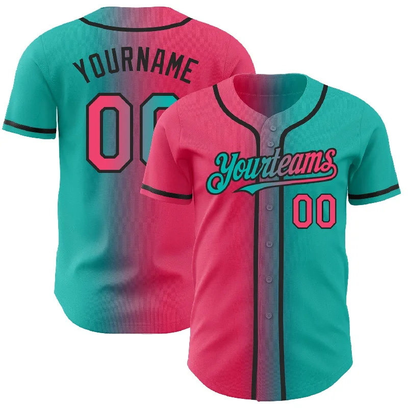 Baseball Jersey For Limited-Edition School Merchandise-Custom Aqua Neon Pink-Black Authentic Gradient Fashion Baseball Jersey