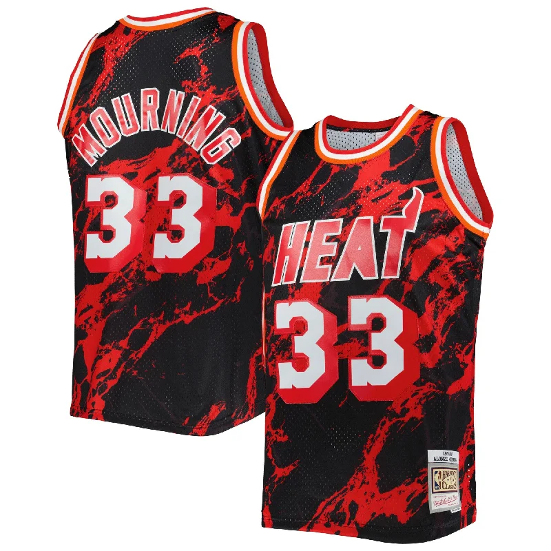 Basketball Jersey With Personalized Number-Alonzo Mourning Miami Heat 1996/97 Hardwood Classics Marble Swingman Basketball Jersey - Black