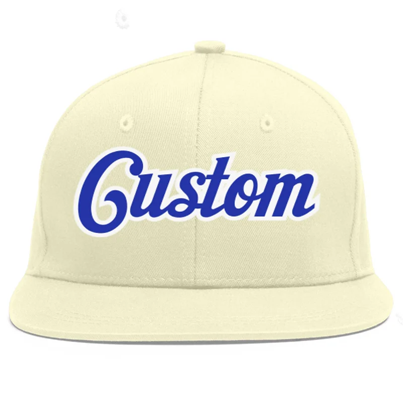 Baseball Cap With Custom Patch Designs-Custom Cream Royal-White Flat Eaves Sport Baseball Cap