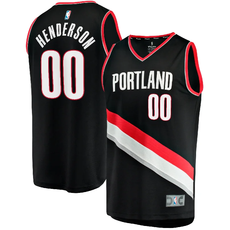 Basketball Jersey For Comfortable Fit-Scoot Henderson Portland Trail Blazers Branded Fast Break Basketball Jersey - Icon Edition - Black