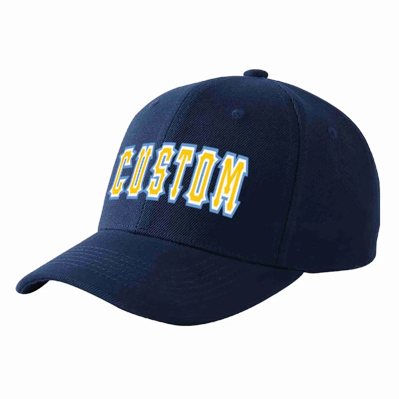 Baseball Cap For College Event Customization-Custom Navy Gold-White Curved Eaves Sport Baseball Cap Design for Men/Women/Youth