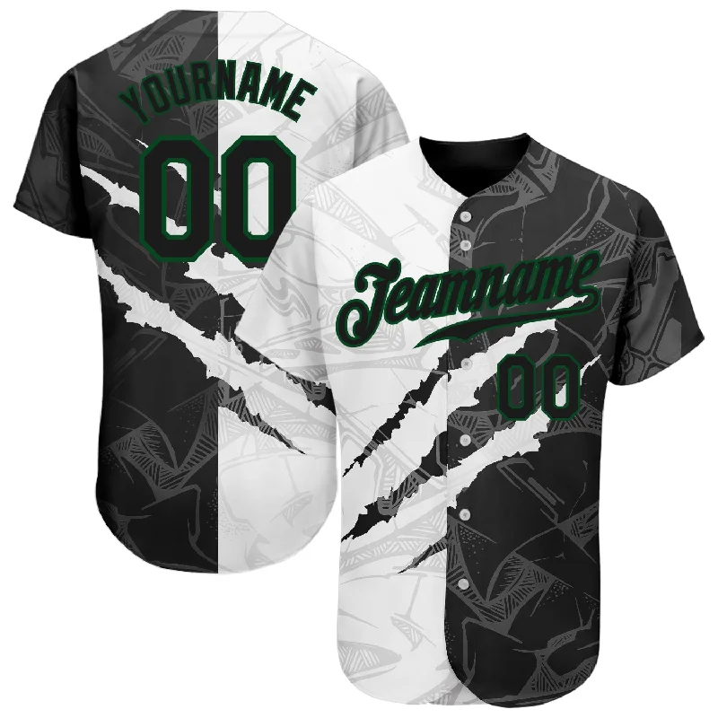 Baseball Jersey For Event Merchandise-Custom Graffiti Pattern Black-Kelly Green 3D Scratch Authentic Baseball Jersey