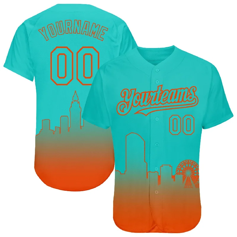 Baseball Jersey For Custom Tournament Orders-Custom Aqua Orange 3D Miami City Edition Fade Fasion Authentic Baseball Jersey