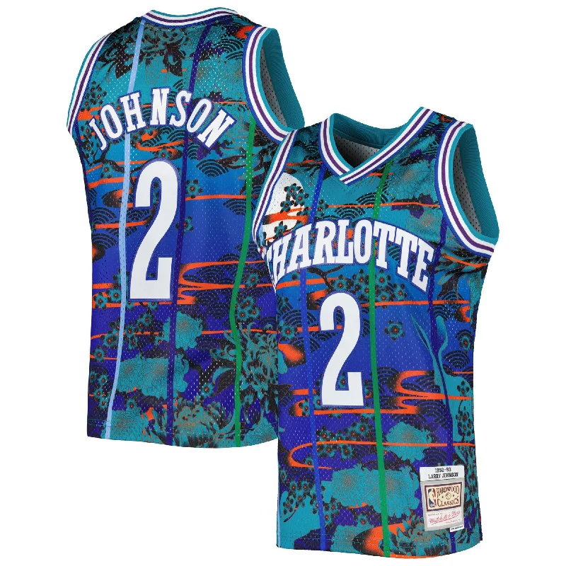 Basketball Jersey For Youth Leagues-Larry Johnson Charlotte Hornets 1992/93 Hardwood Classics Lunar New Year Swingman Basketball Jersey - Teal