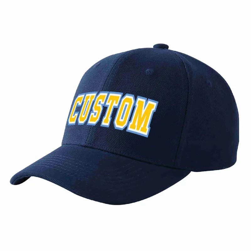 Baseball Cap For Team Recognition-Custom Navy Gold-White Curved Eaves Sport Baseball Cap Design for Men/Women/Youth