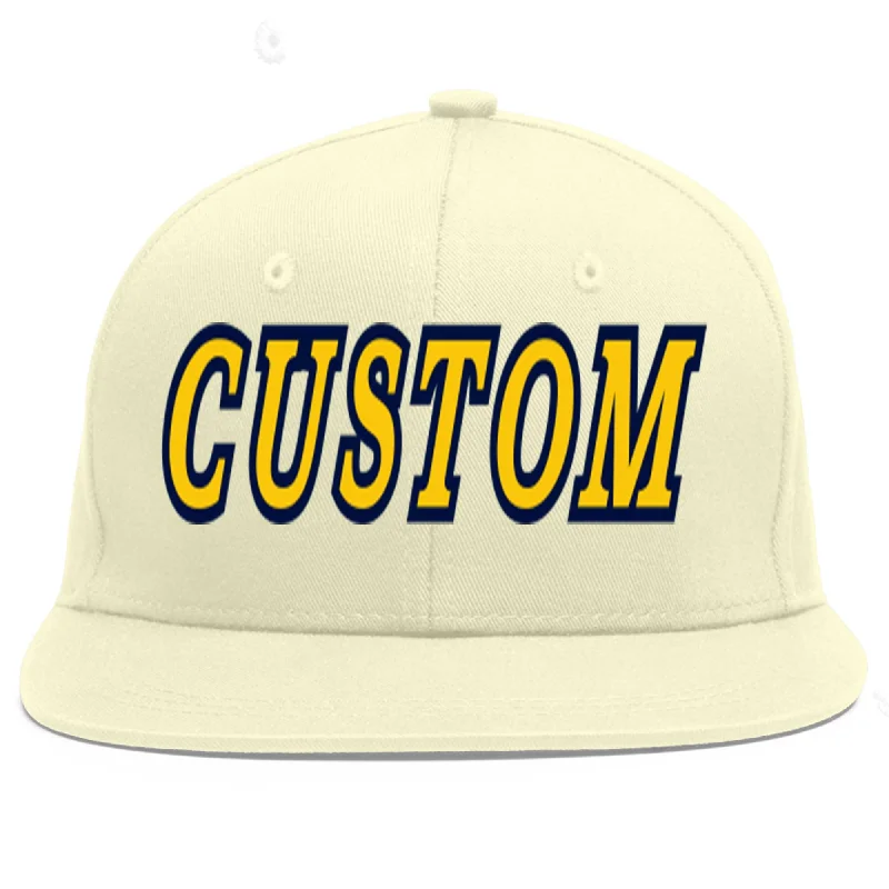 Baseball Cap For Coaches-Custom Cream Gold-Navy Flat Eaves Sport Baseball Cap