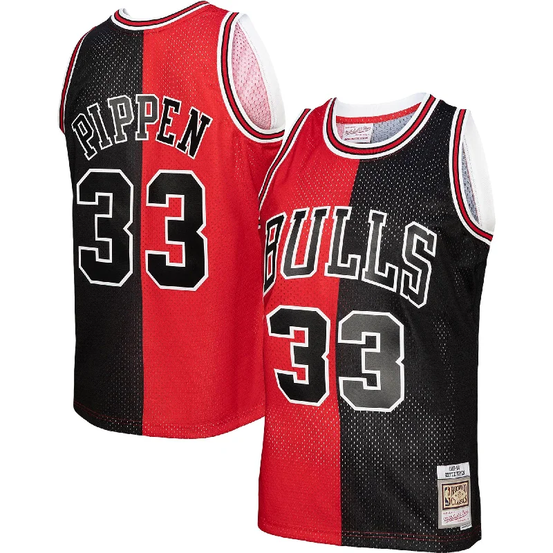 Basketball Jersey For High School Athletes-Scottie Pippen Chicago Bulls Big & Tall Hardwood Classics 1997/98 Split Swingman Basketball Jersey - Red/black